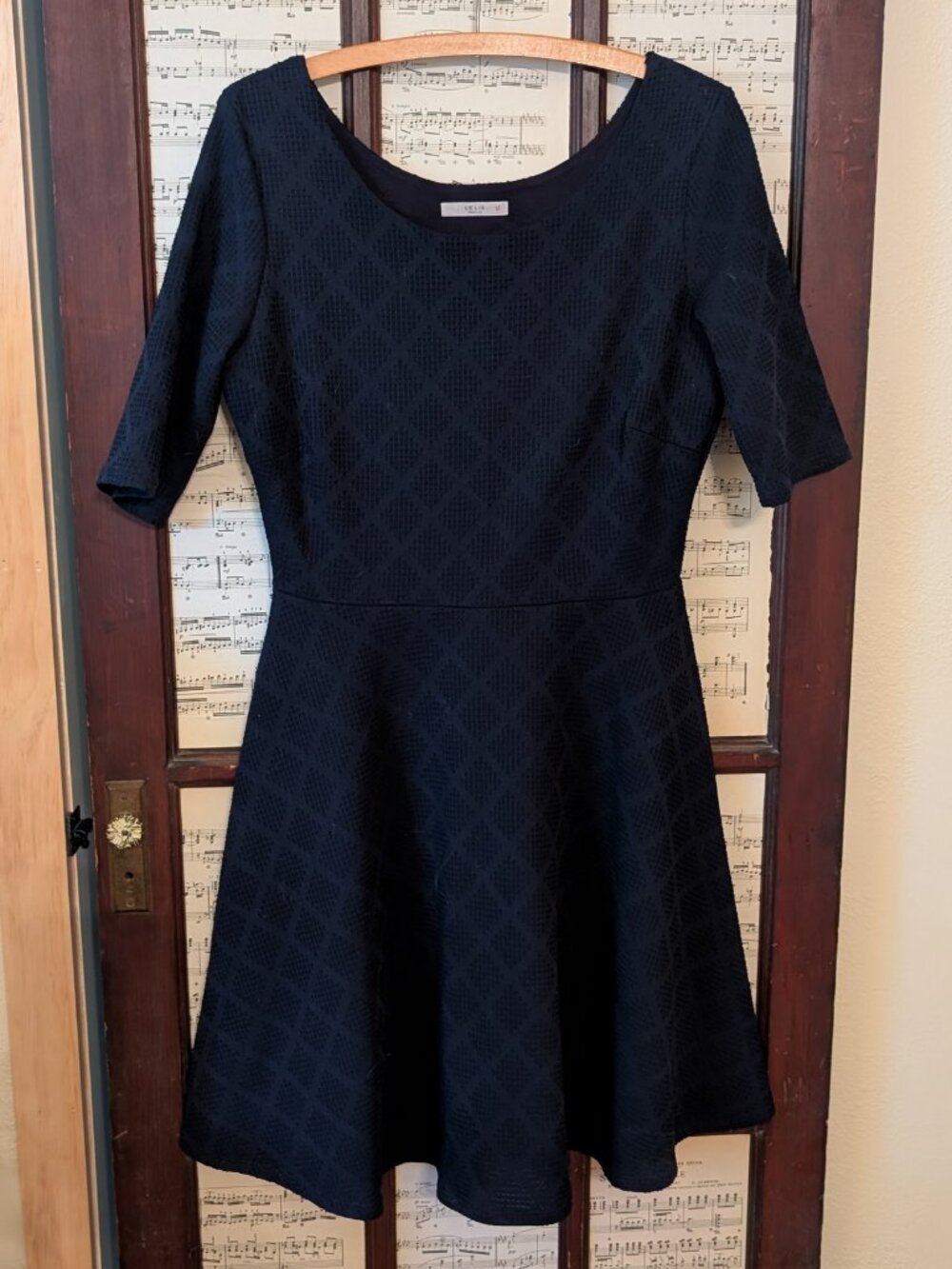 LE, Navy Blue, fit and flare, 3/4 sleeve dress